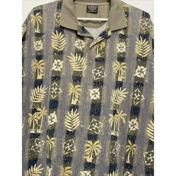 Woolrich Shirt Mens Large Button Up Short Sleeve Hawaiian Floral Tropical Gray - Picture 5 of 8